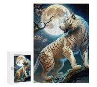 Puzzle 300 PCS pour Adolescentes White Tiger Moonlit Fantasy Puzzles pour Adolescentes Jeux Amusants Assemblage De Motifs Aide À Exercer Le Cerveau 300 PCS