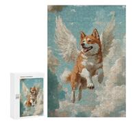 Puzzle 300 PCS pour Adolescents Akita Angel Dog Remembrance Artwork Dog with Wings in The Clouds Puzzles pour Adultes Jeux De Détente Décoration Intérieure Cadeaux Uniques pour Anniversaire Et Noël