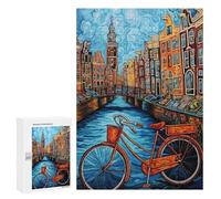 Puzzle 300 PCS pour Adolescents Amsterdam Canal Bicycle Scene Puzzles pour Adultes : Améliorent La Mémoire, Difficiles Et Stimulants, Cadeaux De Noël Et d'anniversaire 300 PCS