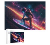 Puzzle 300 PCS pour Adolescents Astronaut Surfing in Space -11 Puzzles pour Adultes Jeu Familial Course De Vitesse Manuelle Cadeaux Anti-Stress 300 PCS