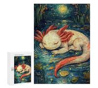 Puzzle 300 PCS pour Adolescents Axolotl Sleeping Starry Night Puzzle Adulte Jeu Manuel Décoration Intérieure Cadeaux Uniques pour Anniversaire Et Noël 300 PCS