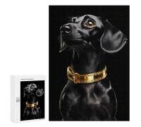 Puzzle 300 PCS pour Adolescents Black & Gold Dachshund Puzzle pour Adultes Jouets Anti-Stress Difficile Idéal comme Cadeau 300 PCS