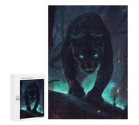 Puzzle 300 PCS pour Adolescents Black Panther with Glowing Eyes Puzzle Adulte Jeu Manuel Décoration Intérieure Cadeaux Uniques pour Anniversaire Et Noël 300 PCS