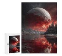 Puzzle 300 PCS pour Adolescents Blood Moon Over Alien Cityscape Puzzle pour Adolescents Améliore La Mémoire Défi À Compléter Amusant en Famille Et Soirée Jeux 300 PCS