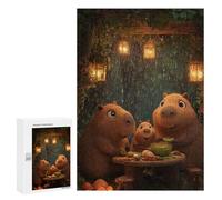 Puzzle 300 PCS pour Adolescents Capybara Family Dinner in The Rain Puzzle Adulte Jeu Manuel Décoration Intérieure Cadeaux Uniques pour Anniversaire Et Noël 300 PCS