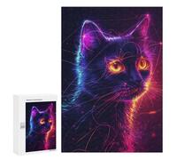 Puzzle 300 PCS pour Adolescents Cat Neon Animal Puzzle Jeux De Famille Assemblage De Motifs Cadeaux Uniques pour Anniversaire Et Noël 300 PCS