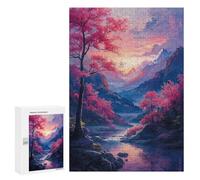 Puzzle 300 PCS pour Adolescents Cherry Blossom Valley Sunset Puzzles pour Adultes : Améliorent La Mémoire, Difficiles Et Stimulants, Cadeaux De Noël Et d'anniversaire 300 PCS