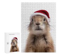 Puzzle 300 PCS pour Adolescents Christmas Prairie Dog with Santa Hat Puzzle Adulte Jeu Manuel Décoration Intérieure Cadeaux Uniques pour Anniversaire Et Noël 300 PCS