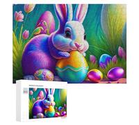 Puzzle 300 PCS pour Adolescents Colorful Easter Bunny with Eggs Puzzles pour Adultes Jeux De Détente Décoration Parfaite Interaction Parent-Enfant 300 PCS