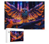 Puzzle 300 PCS pour Adolescents Colorful Glowing Owl in Forest Puzzles pour Adultes Jeux De Détente Décoration Parfaite Interaction Parent-Enfant 300 PCS