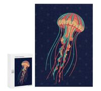 Puzzle 300 PCS pour Adolescents Colorful Jellyfish Illustration on Dark Blue Jeux De Puzzle Relaxants, Défi Difficile, Cadeaux Uniques pour Anniversaire Et Noël 300 PCS