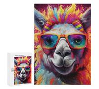 Puzzle 300 PCS pour Adolescents Colorful Llama with Sunglasses Puzzle pour Adultes Jeu De Réflexion, Analyse Et Logique, Idéal comme Cadeau 300 PCS