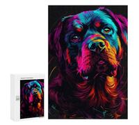 Puzzle 300 PCS pour Adolescents Colorful Rottweiler Portrait Puzzle pour Adolescents Améliore La Mémoire Défi À Compléter Amusant en Famille Et Soirée Jeux 300 PCS