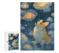 Puzzle 300 PCS pour Adolescents Corgi with Crown and Jellyfish Puzzle pour Adultes Jeux Relaxants Décoration Parfaite, pour Toute La Famille 300 PCS
