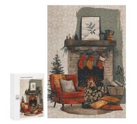 Puzzle 300 PCS pour Adolescents Cozy Fireplace Christmas Scene Puzzles pour Adultes Jeux De Détente Décoration Intérieure Cadeaux Uniques pour Anniversaire Et Noël 300 PCS
