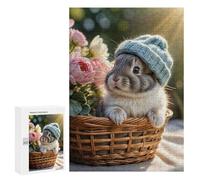 Puzzle 300 PCS pour Adolescents Cute Bunny in Basket with Flowers Casse-têtes pour Adolescents Analyse Et Logique Interaction Parent-Enfant Jeux Stimulants Jouets 300 PCS