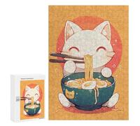 Puzzle 300 PCS pour Adolescents Cute Cat Eating Ramen Jeux De Puzzle Relaxants, Défi Difficile, Cadeaux Uniques pour Anniversaire Et Noël 300 PCS