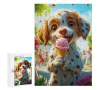 Puzzle 300 PCS pour Adolescents Cute Dog with Ice Cream Puzzle Adulte Jeu Manuel Décoration Intérieure Cadeaux Uniques pour Anniversaire Et Noël 300 PCS