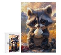 Puzzle 300 PCS pour Adolescents Cute Raccoon Eating Rice Ball Puzzle Jeux De Famille Assemblage De Motifs Cadeaux Uniques pour Anniversaire Et Noël 300 PCS