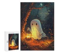 Puzzle 300 PCS pour Adolescents Cute Spooky Ghost Holding A Lantern Puzzle Jeux De Famille Assemblage De Motifs Cadeaux Uniques pour Anniversaire Et Noël 300 PCS