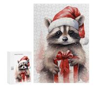 Puzzle 300 PCS pour Adolescents Cute Xmas Raccoon Puzzle Adulte Jeu Manuel Décoration Intérieure Cadeaux Uniques pour Anniversaire Et Noël 300 PCS
