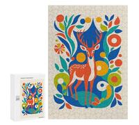Puzzle 300 PCS pour Adolescents Deer in Floral Pattern Casse-têtes pour Adolescents Analyse Et Logique Interaction Parent-Enfant Jeux Stimulants Jouets 300 PCS