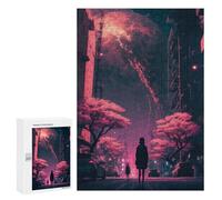 Puzzle 300 PCS pour Adolescents Distant Planet Over Neon Cityscape Puzzle pour Adultes Jeu De Réflexion, Analyse Et Logique, Idéal comme Cadeau 300 PCS