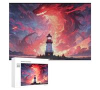 Puzzle 300 PCS pour Adolescents Dragon Lighthouse Fantasy Scene Puzzles pour Adultes Jeu Familial Course De Vitesse Manuelle Cadeaux Anti-Stress 300 PCS