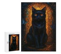 Puzzle 300 PCS pour Adolescents Elegant Black Cat with Butterflies Casse-têtes pour Adultes Jeux Relaxants Analyse Et Logique Interaction Parent-Enfant 300 PCS