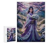 Puzzle 300 PCS pour Adolescents Elegant Floral Kimono Girl Jeux De Puzzle Relaxants, Défi Difficile, Cadeaux Uniques pour Anniversaire Et Noël 300 PCS