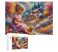 Puzzle 300 PCS pour Adolescents Enchanted Garden with Girl and Cat Puzzle pour Adultes Jeu De Réflexion, Analyse Et Logique, Idéal comme Cadeau 300 PCS