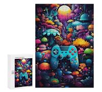 Puzzle 300 PCS pour Adolescents Fantasy Mushroom Forest with Game Controller -1 Puzzles pour Adultes Jeu Familial Course De Vitesse Manuelle Cadeaux Anti-Stress 300 PCS