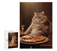 Puzzle 300 PCS pour Adolescents Fat Cat Pizza Dinner Food Puzzles pour Adultes Jeux Relaxants Décoration Intérieure Cadeaux Uniques pour Anniversaire Et Noël 300 PCS