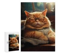 Puzzle 300 PCS pour Adolescents Fat Sleepy Cat Glasses Puzzle pour Adultes Jouets Anti-Stress Difficile Idéal comme Cadeau 300 PCS
