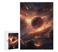 Puzzle 300 PCS pour Adolescents Fiery Planet with Rings -3 Puzzle pour Adolescents Améliore La Mémoire Défi À Compléter Amusant en Famille Et Soirée Jeux 300 PCS