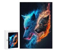 Puzzle 300 PCS pour Adolescents Flame and Ice Wolf Art Print Puzzle pour Adolescents Améliore La Mémoire Défi À Compléter Amusant en Famille Et Soirée Jeux 300 PCS