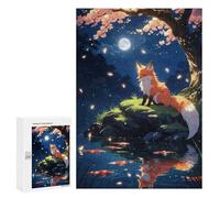 Puzzle 300 PCS pour Adolescents Fox and Koi Pond Moonlight Casse-têtes pour Adolescents Analyse Et Logique Interaction Parent-Enfant Jeux Stimulants Jouets 300 PCS