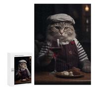 Puzzle 300 PCS pour Adolescents French Chef Cat Red Wine Puzzle pour Adultes Jouets Anti-Stress Difficile Idéal comme Cadeau 300 PCS