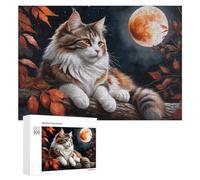 Puzzle 300 PCS pour Adolescents Full Moon Cat Night Scene -1 Puzzle pour Adultes, Jouet, Décoration Murale, Améliore La Mémoire, Aide À Exercer Le Cerveau 300 PCS