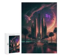 Puzzle 300 PCS pour Adolescents Future Cityscape with Palm Trees -3 Puzzle Adulte Jeu Manuel Décoration Intérieure Cadeaux Uniques pour Anniversaire Et Noël 300 PCS