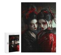 Puzzle 300 PCS pour Adolescents Geisha in Red and Black Japanese Cherry Blossom Jeux De Puzzle Relaxants, Défi Difficile, Cadeaux Uniques pour Anniversaire Et Noël 300 PCS