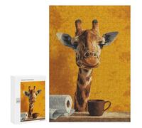 Puzzle 300 PCS pour Adolescents Giraffe with Coffee Mug and Toilet Paper Puzzle pour Adolescents Améliore La Mémoire Défi À Compléter Amusant en Famille Et Soirée Jeux 300 PCS