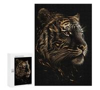 Puzzle 300 PCS pour Adolescents Gold Black Tiger Experessi Puzzle Jeux De Famille Assemblage De Motifs Cadeaux Uniques pour Anniversaire Et Noël 300 PCS