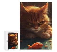 Puzzle 300 PCS pour Adolescents Golden Cat with Fish Puzzle pour Adolescents Améliore La Mémoire Défi À Compléter Amusant en Famille Et Soirée Jeux 300 PCS