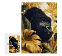 Puzzle 300 PCS pour Adolescents Gorilla Portrait with Floral Background Puzzle Jeux De Famille Assemblage De Motifs Cadeaux Uniques pour Anniversaire Et Noël 300 PCS