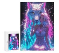 Puzzle 300 PCS pour Adolescents Guardian with Neon Wolf Casse-têtes pour Adolescents Analyse Et Logique Interaction Parent-Enfant Jeux Stimulants Jouets 300 PCS