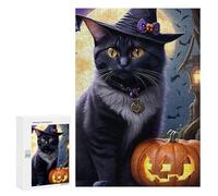 Puzzle 300 PCS pour Adolescents Halloween Black Cat with Jack-o'-Lantern-5 Casse-têtes pour Adolescents Analyse Et Logique Interaction Parent-Enfant Jeux Stimulants Jouets 300 PCS