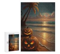 Puzzle 300 PCS pour Adolescents Halloween Pumpkins on Tropical Beach Casse-têtes pour Adolescents Analyse Et Logique Interaction Parent-Enfant Jeux Stimulants Jouets 300 PCS