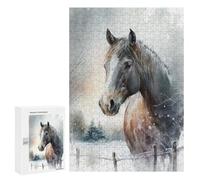 Puzzle 300 PCS pour Adolescents Horse on A Snowy Day Puzzle Jeux De Famille Assemblage De Motifs Cadeaux Uniques pour Anniversaire Et Noël 300 PCS