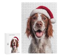 Puzzle 300 PCS pour Adolescents Irish Red and White Setter Dog with Santa Hat Portrait Puzzle Jeux De Famille Assemblage De Motifs Cadeaux Uniques pour Anniversaire Et Noël 300 PCS
